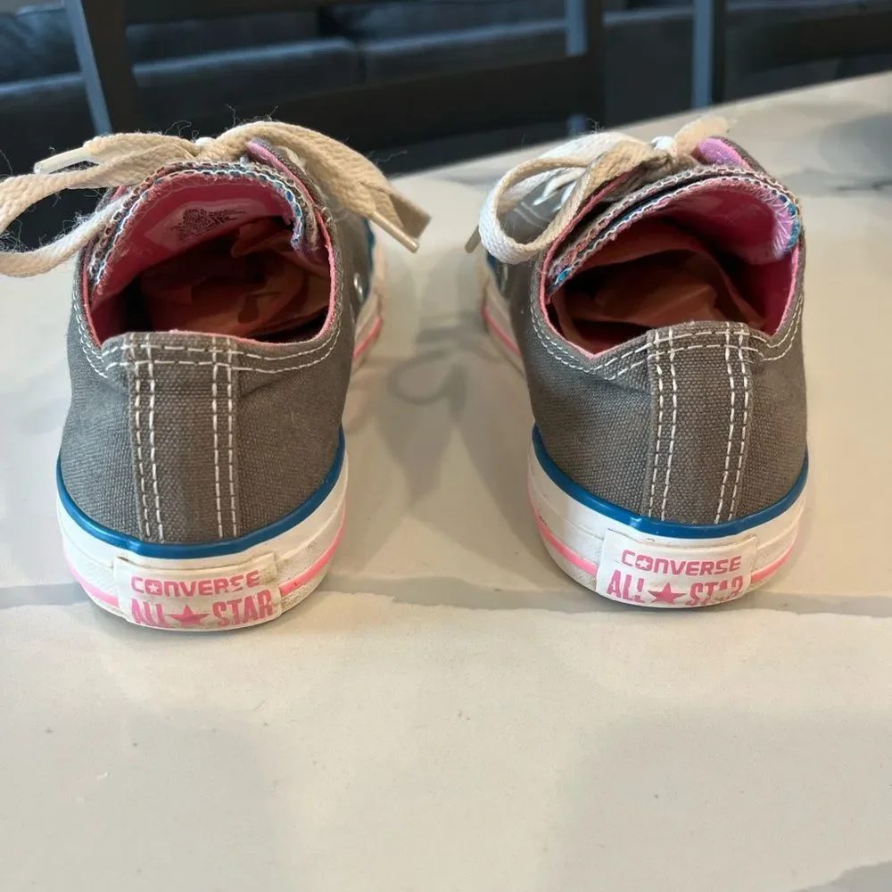 Converse All Star Girl's Gray Pink‎ Low Top Double Tongue Sneakers Sz 3